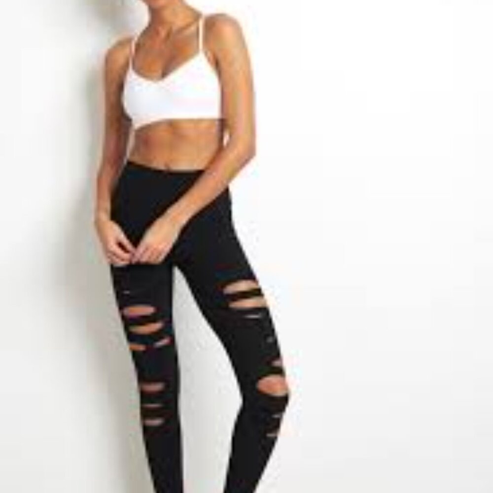 ALO Yoga Black High-Waist Ripped Leggings - Picture 2 of 8